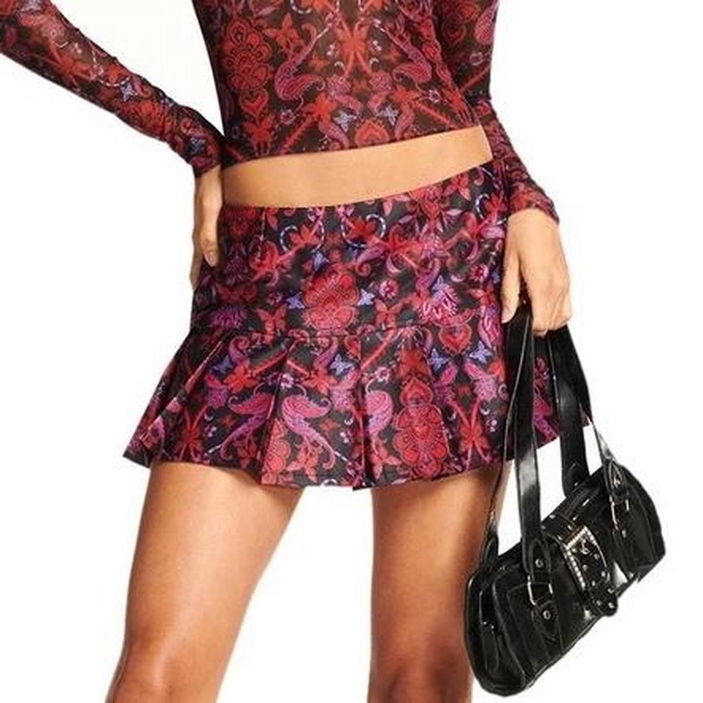 I.AM.GIA Afia Pleated Paisley Micro Mini Skirt Size XS